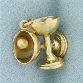 Vintage Crossed Martini Glasses with Olives Charm or Pendant in 14k Yellow Gold