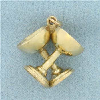 Vintage Crossed Martini Glasses with Olives Charm or Pendant in 14k Yellow Gold