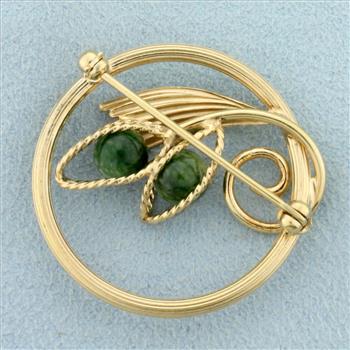 Vintage Designer Jade Pin in 14K Yellow Gold