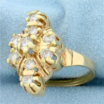 Vintage Diamond Cocktail Statement Ring in 14K Yellow Gold