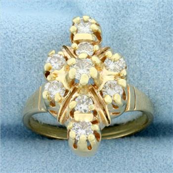 Vintage Diamond Cocktail Statement Ring in 14K Yellow Gold