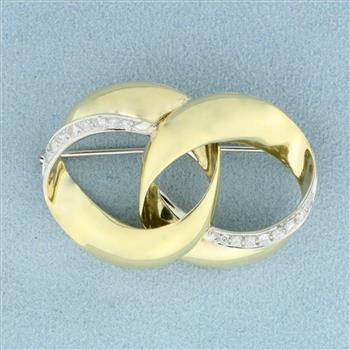 Vintage Diamond Double Circle Pin in 14K Yellow Gold