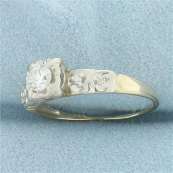 Vintage Diamond Engagement Ring in 14k Yellow and White Gold