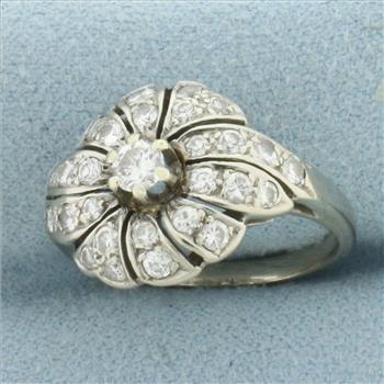Vintage Diamond Flower Ring in 14k White Gold