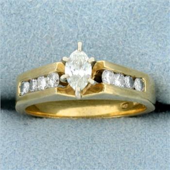 Vintage Diamond Marquise Engagement Ring in 14k Yellow Gold