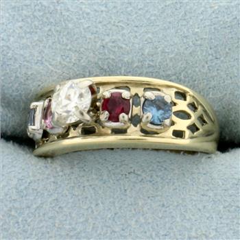 Vintage Diamond, Ruby, Sapphire, and Topaz Ring in 10K Yellow Gold