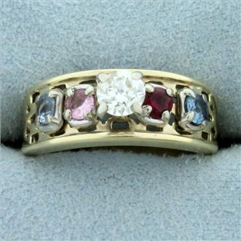 Vintage Diamond, Ruby, Sapphire, and Topaz Ring in 10K Yellow Gold
