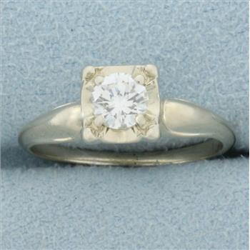 Vintage Diamond Solitaire Engagement Ring in 14K White Gold
