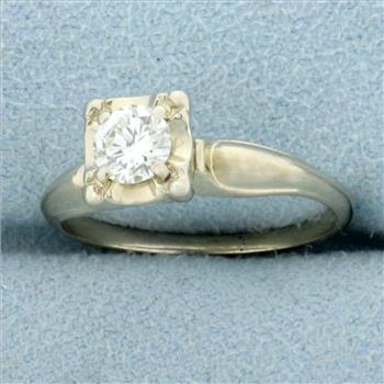 Vintage Diamond Solitaire Engagement Ring in 14K White Gold