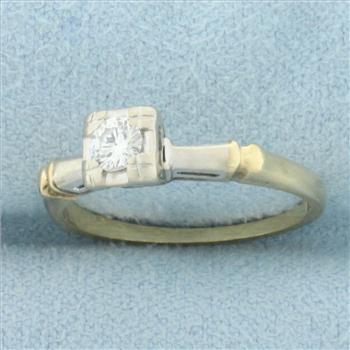 Vintage Diamond Solitaire Engagement Ring in 14k Yellow and White Gold
