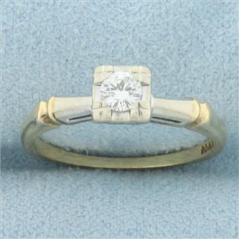 Vintage Diamond Solitaire Engagement Ring in 14k Yellow and White Gold