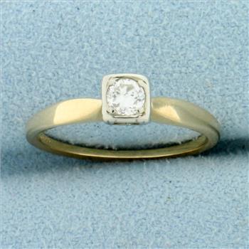 Vintage Diamond Solitaire Engagement Ring in 14K Yellow and White Gold