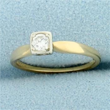 Vintage Diamond Solitaire Engagement Ring in 14K Yellow and White Gold