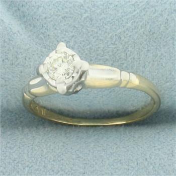 Vintage Diamond Solitaire Engagement Ring in 14k Yellow Gold