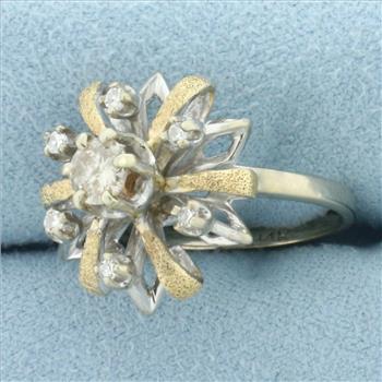 Vintage Diamond Target Ring in 14k White and Yellow Gold