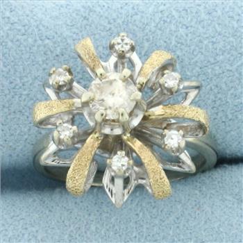 Vintage Diamond Target Ring in 14k White and Yellow Gold