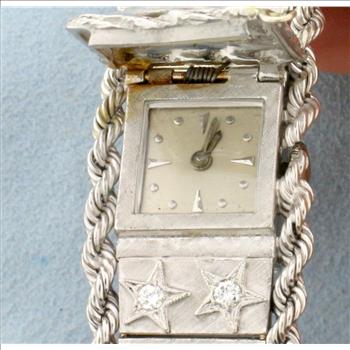 Vintage Diamond Windup Concealed Watch in 14K White Gold