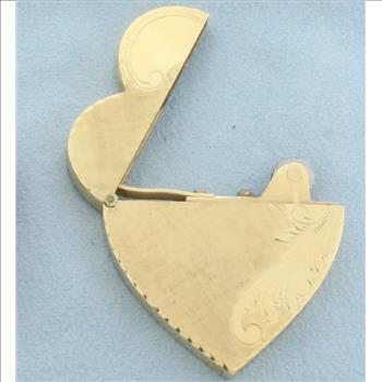 Vintage Engravable Heart Lighter with Matching Case in 14k Yellow Gold