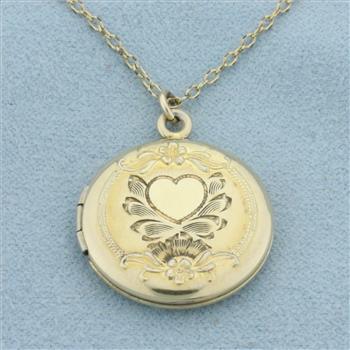 Vintage Engraved Locket Necklace in 10k Yellow Gold