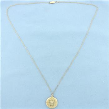 Vintage Engraved Locket Necklace in 10k Yellow Gold