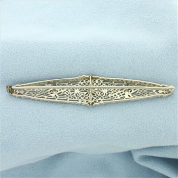 Vintage Filigree Diamond Pin in 14k White Gold