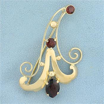 Vintage Garnet Pin in 14K Yellow Gold