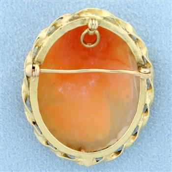 Vintage Hand Cared Shell Cameo Pin or Pendant in 14K Yellow Gold