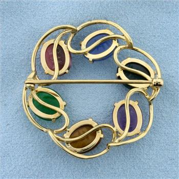 Vintage Hand Carved Scarab Pin Brooch in 14K Yellow Gold