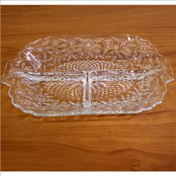 Vintage Indiana Glass Pineapple and Floral Divided 3 Part Relish Dish
