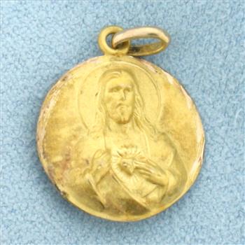 Vintage Jesus Virgin Mary Reversable Charm or Pendant in 18k Yellow Gold