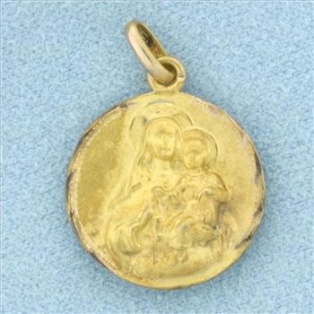 Vintage Jesus Virgin Mary Reversable Charm or Pendant in 18k Yellow Gold
