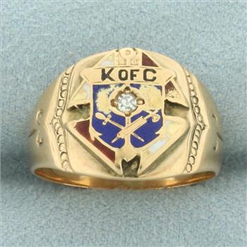Vintage Knights of Columbus Diamond Ring in 14k Yellow Gold