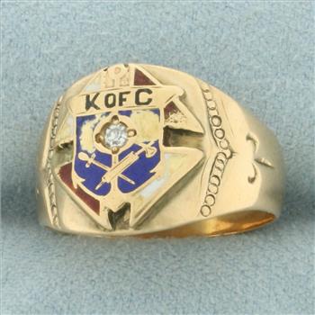 Vintage Knights of Columbus Diamond Ring in 14k Yellow Gold