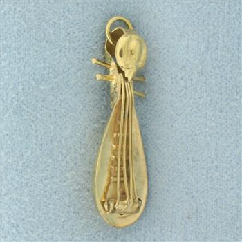 Vintage Lute Charm in 14k Yellow Gold
