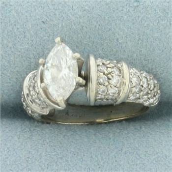 Vintage Marquise Diamond Engagement Ring in 14k White Gold