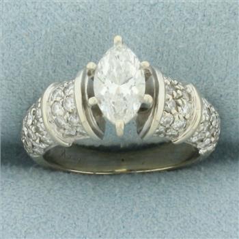 Vintage Marquise Diamond Engagement Ring in 14k White Gold
