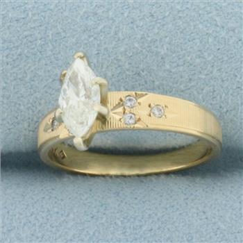 Vintage Marquise Diamond Engagement Ring in 14k Yellow Gold