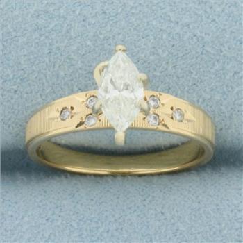 Vintage Marquise Diamond Engagement Ring in 14k Yellow Gold