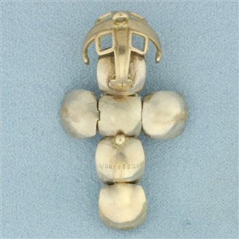 Vintage Masonic Orb Cross Charm or Pendant in 9k Yellow Gold and Sterling Silver