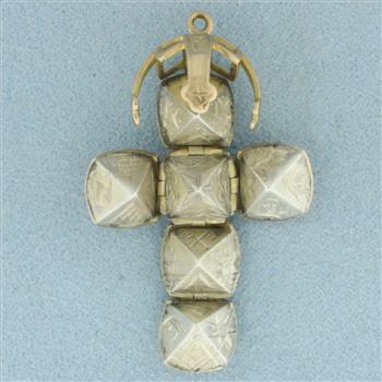 Vintage Masonic Orb Cross Charm or Pendant in 9k Yellow Gold and Sterling Silver