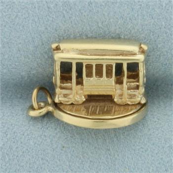 Vintage Mechanical Cable Car Trolley Charm in 14k Yellow Gold