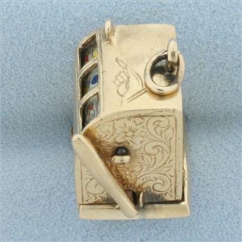 Vintage Mechanical Fruit Slot Machine Charm in 14k Yellow Gold