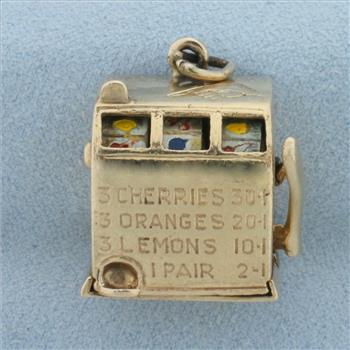 Vintage Mechanical Fruit Slot Machine Charm in 14k Yellow Gold