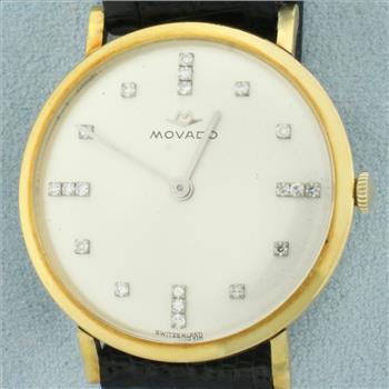 Vintage Mens Movado Diamond Dial Dress Watch in 18k Yellow Gold