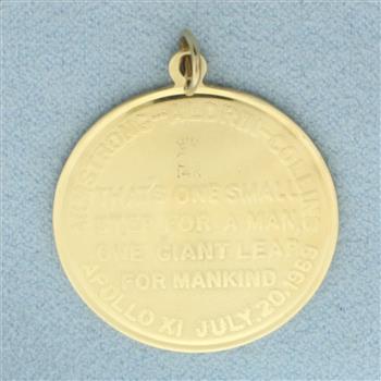 Vintage Moon Landing Medallion Charm or Pendant in 14k Yellow Gold
