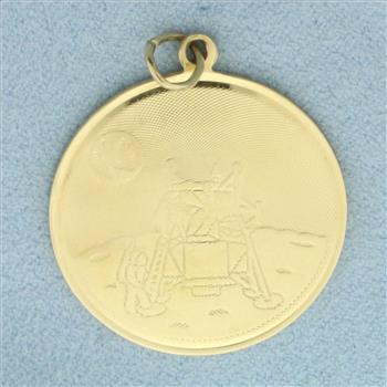 Vintage Moon Landing Medallion Charm or Pendant in 14k Yellow Gold