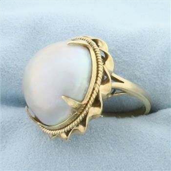 Vintage Mother of Pearl Statement Ring in 10K Yellow Gold