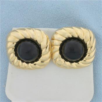Vintage Onyx Button Earrings in 14K Yellow Gold