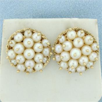 Vintage Pearl Pincushion Button Earrings in 14k Yellow Gold