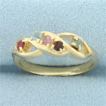 Vintage Rainbow Gemstone Twist Design Ring in 14k Yellow Gold